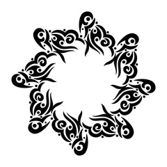 Black and white frame. Round frame in a tribal style.