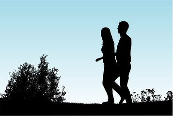 Young couple on a walk.