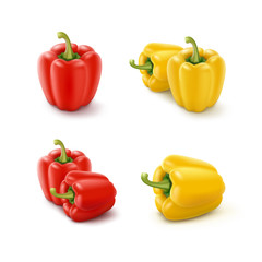 Vector Set of Colored Yellow and Red Sweet Bulgarian Bell Peppers, Paprika Isolated on White Background