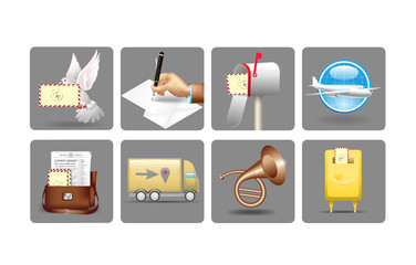the set of the post icons with a human writing hand,the post car