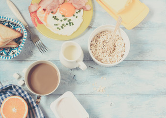 Breakfast fried eggs and coffee