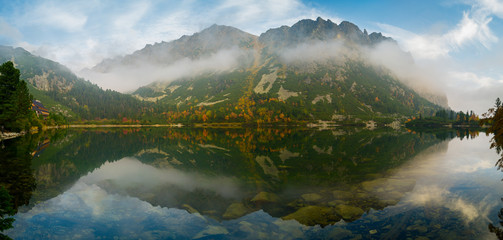 Panorama jeziora w Tatrach Słowackich