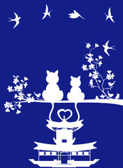 tree branch with cats