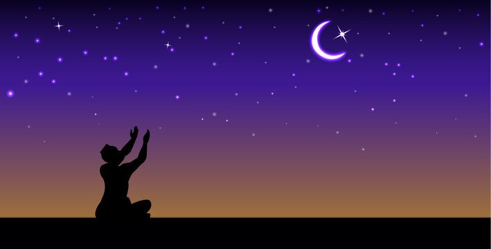 poster for the Muslim holiday of Ramadan with night stars on sky