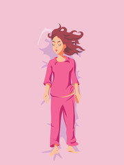 poster with sleeping brunette girl on pink pyjamas