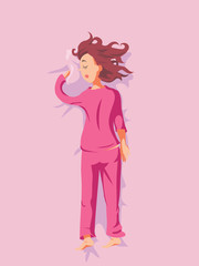 poster with sleeping brunette girl on pink pyjamas