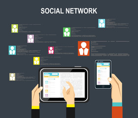 Social Network Vector Concept. Flat Design Illustration for Web Sites Infographic Design. Communication Systems and Technologies.