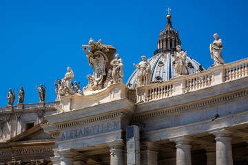 Fototapeta na wymiar Fragment of colonnade of St. Peter's Basilica in Vatican City.