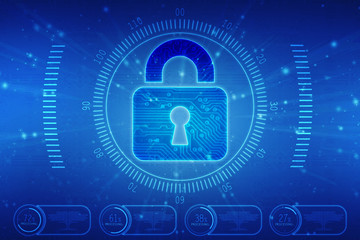 Fototapeta premium Security concept: Lock on digital screen, contrast, 2d illustration