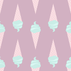 Vector seamless icecream pattern in delicate, tender colors, pink, turquoise, violet, green. Vintage design for wrapping, textile, background, wallpaper, website