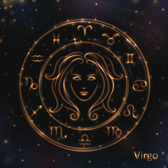VECTOR eps 10. Glowing Virgo. Astrology Zodiac Signs