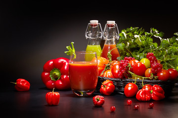 fresh juice, mix vegetable, carrot and tomato drinks with nature