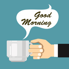 Hand holding mug with coffee. Vector Illustration.