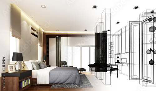 Abstract Sketch Design Of Interior Bedroom Stock Photo And