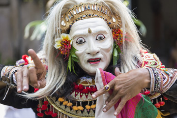 Balinese performer wearing mask and costume, Mas, Bali, Indonesia