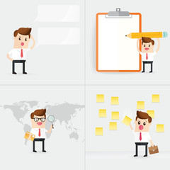 set of variety business man. think, plan, research and remind concept
