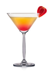 Yellow martini cocktail with strawberry isolated on white background.