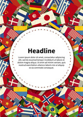 Poster with different countries flags on background and text place