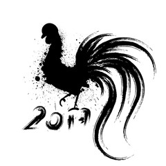 Grunge rooster silhouette. Symbol of year 2017
