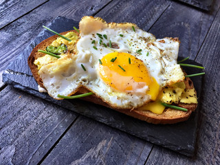 Delicious Tasty Avocado Eggs and Tomato Cheese Toasts