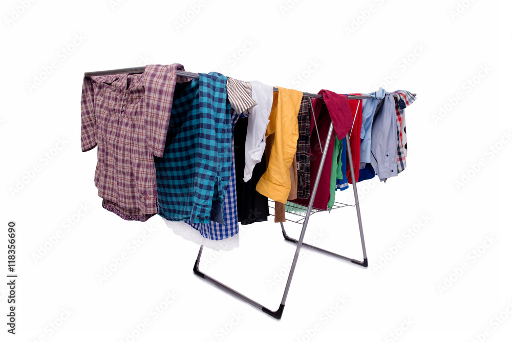 Wall mural Collapsible clotheshorse isolated on the white background