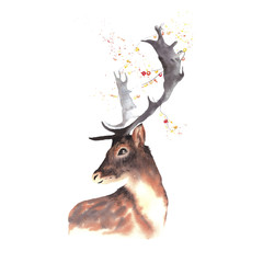 deer with lights on the horns isolated on a white background - 118356891