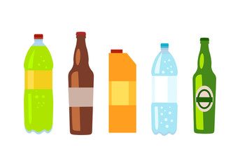 Beverages Banner. Set of Drinks in Bottles