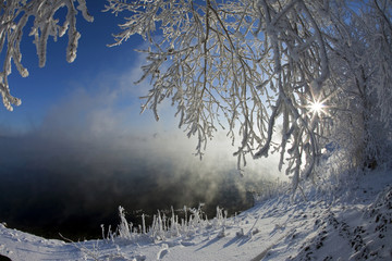 sunny winter day on the river Kama