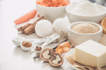 Ingredients for baking carrot cake