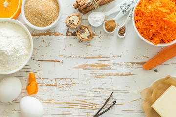 Ingredients for baking carrot cake