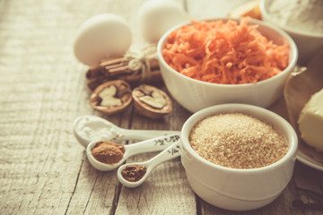 Ingredients for baking carrot cake