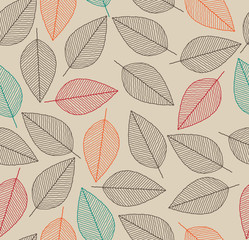 vector seamless background with autumn colored leaves