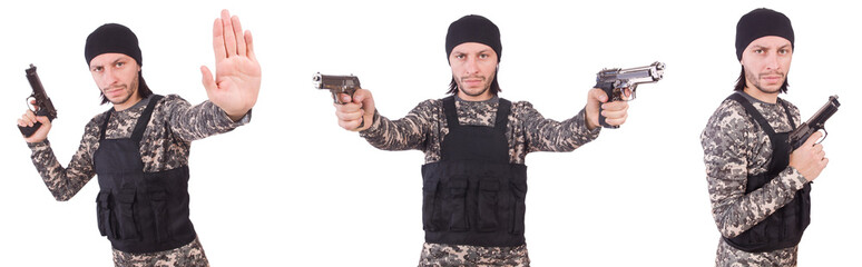 Soldier with gun isolated on white