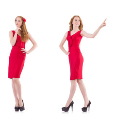 Pretty young girl in red dress isolated on white