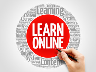 Learn Online word cloud collage, business concept background