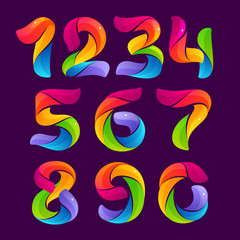 Numbers set logos formed by colorful twisted lines.