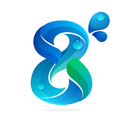 Number eight logo with water waves and drops.