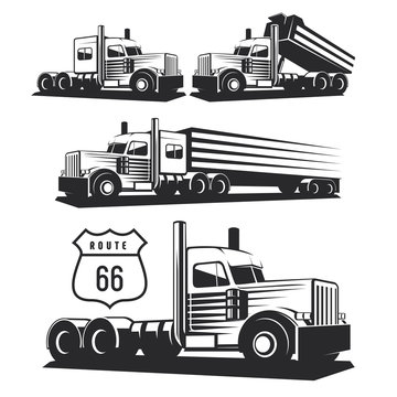 Classic heavy truck illustration isolated on white background.