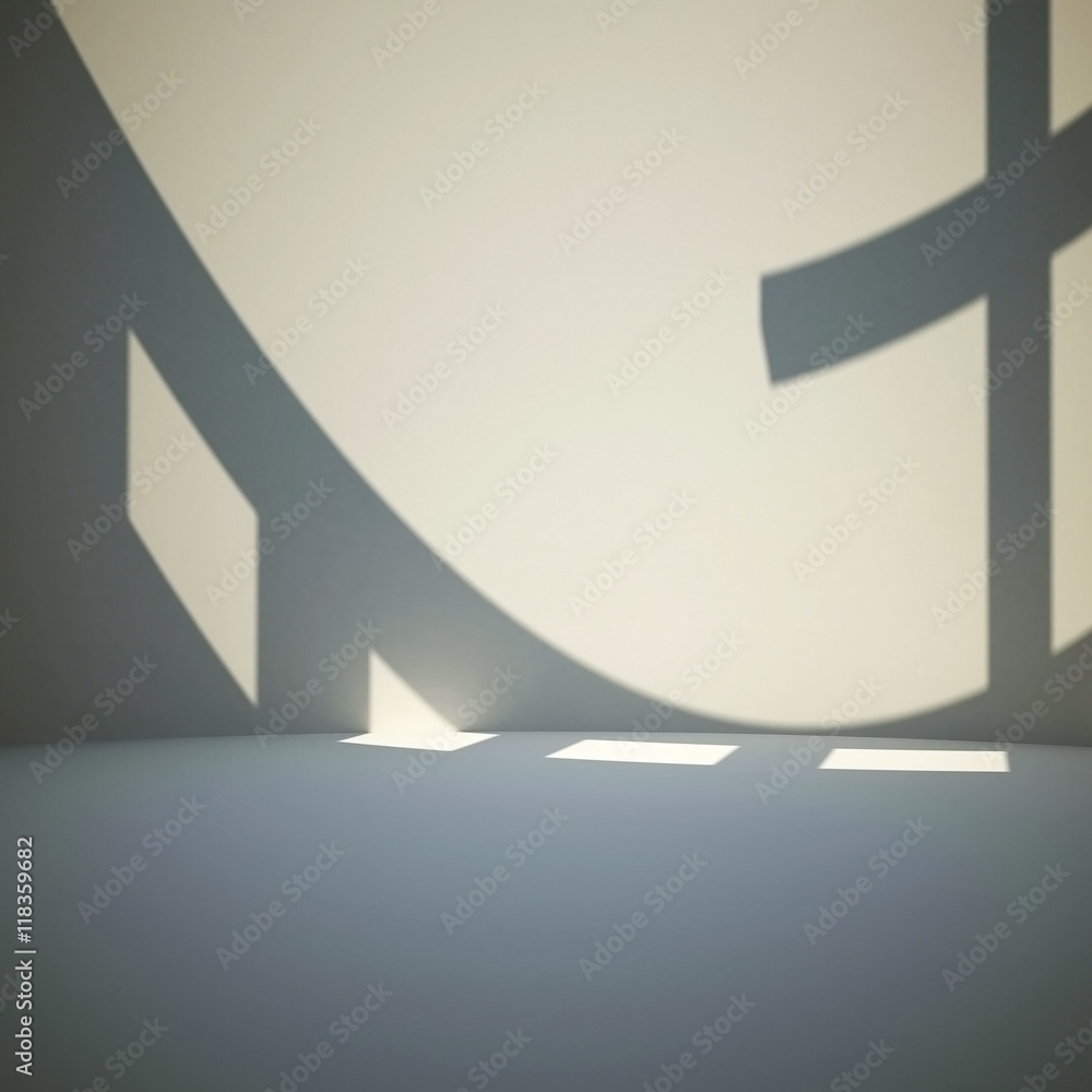 Poster 3d illustration. white architectural background based on an abstract sacral interior. a wall with a 