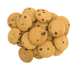 Vanilla chocolate chip crunchy cookies group on a white background.