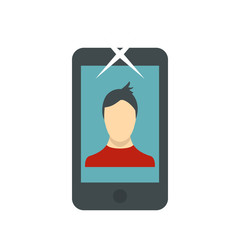 Photo of a man on the screen of smartphone icon in flat style on a white background