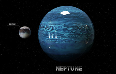 3d illustration of Neptune's moons and star. Elements of this im