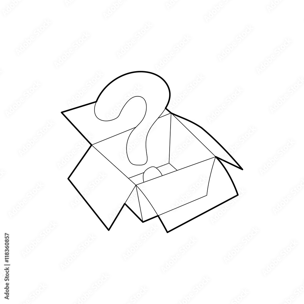 Poster question sign inside open box icon in outline style on a white background
