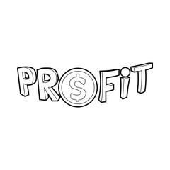 Profit word with a dollar sign icon in outline style on a white background