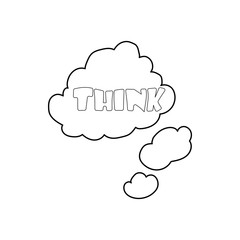 Cloud with think inscription icon in outline style on a white background