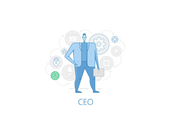 Vector line thin illustration and set of icons with CEO.