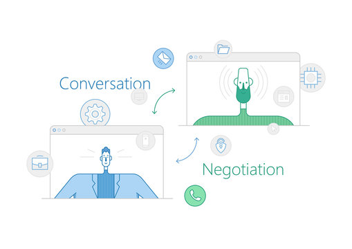 Vector line thin illustration and set of icons about negotiation, conversation and business meetings.