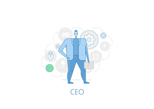 Vector line thin illustration and set of icons with CEO.