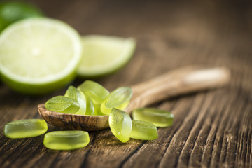 Gummy Candy with lime taste (selective focus)
