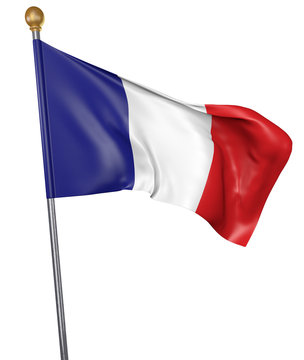 National flag for country of France isolated on white background, 3D rendering